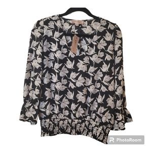Philosophy black and white tossed floral print blouse size M